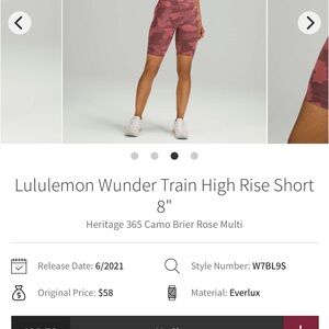 Lululemon Wunder train high rise short 8”